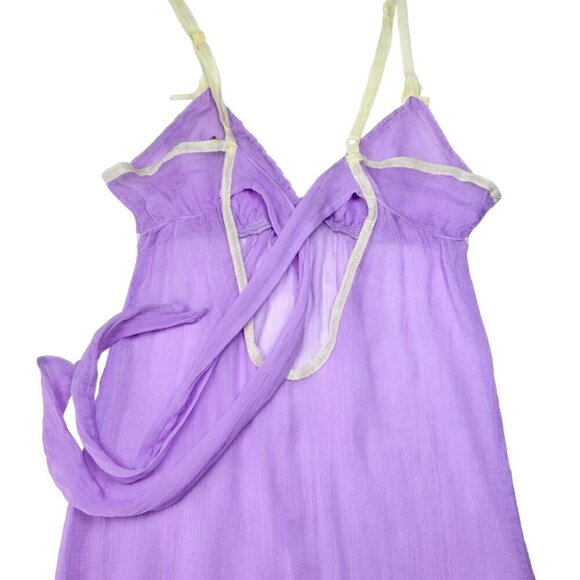 VTG Sophie & Me Babydoll Slip Dress Sz.S Lilac Sheer Silk Bow Ruffles Coquette - Picture 8 of 11